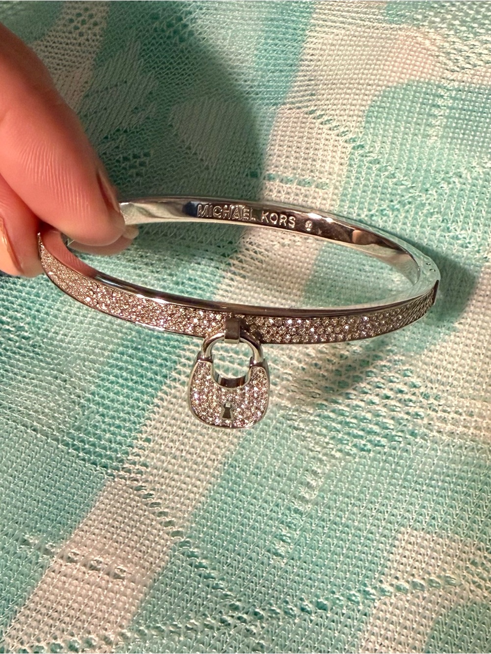 NWT Michael Kors Silver Pavé Padlock Bangle Bracelet